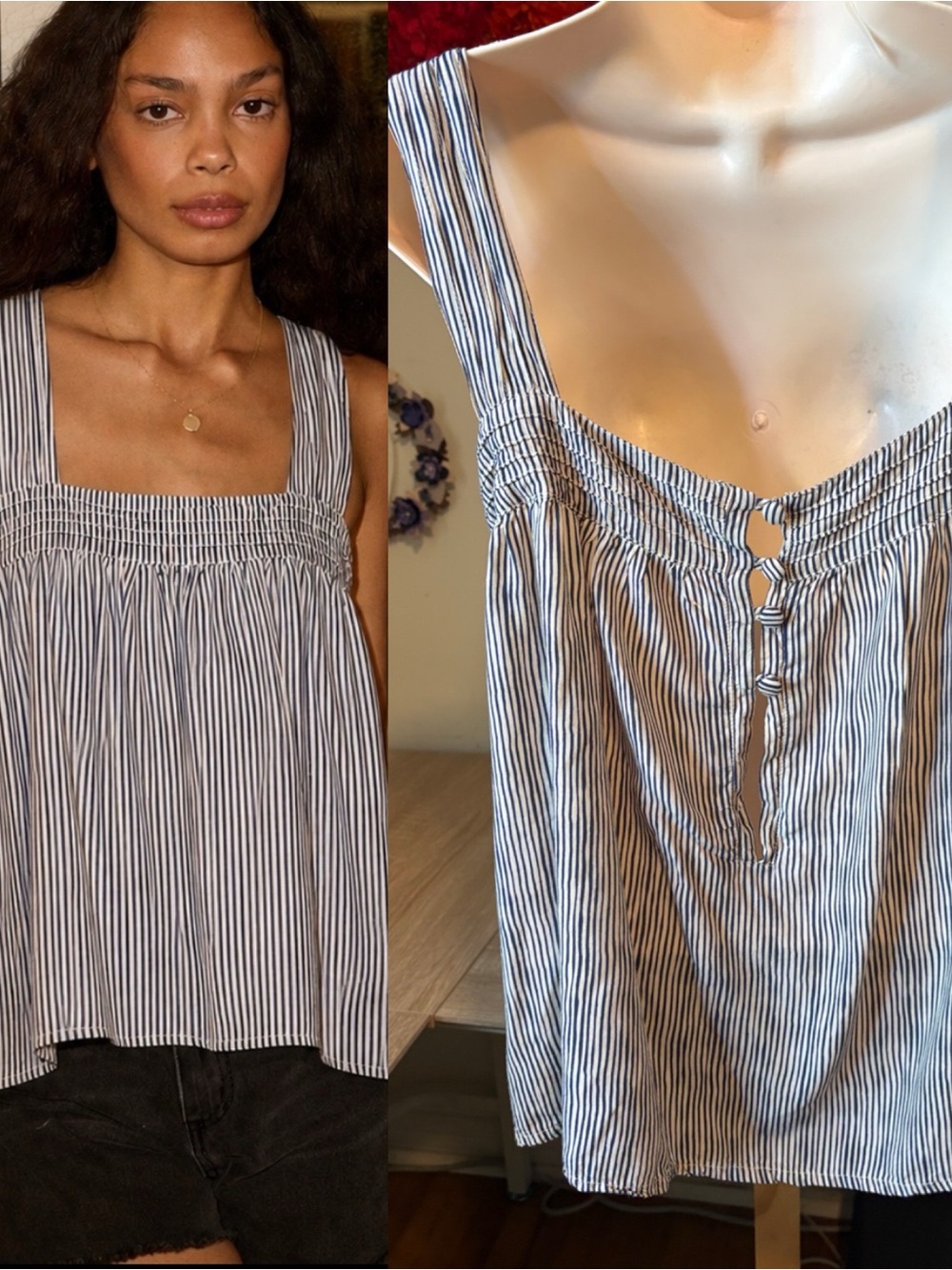 Natalie Martin Jasmine Top - Painted Stripe Deep Blue Creme Blouse